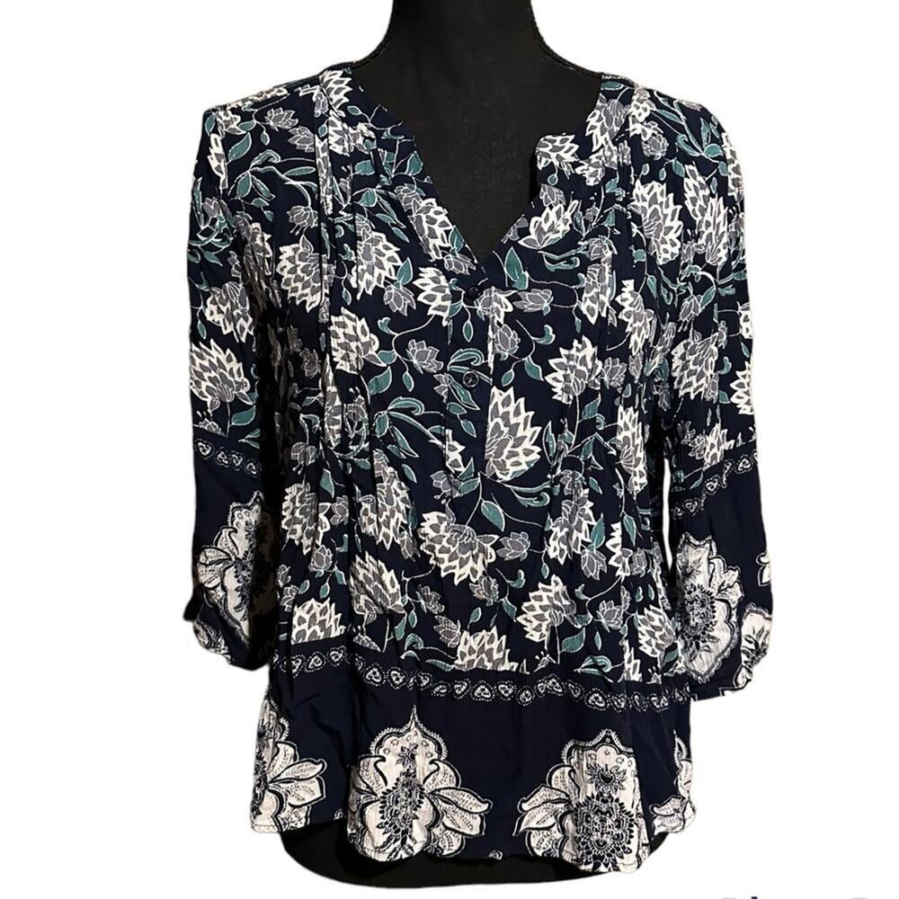 Fun2Fun Black Floral Popover Career Top Blouse Women's S Small